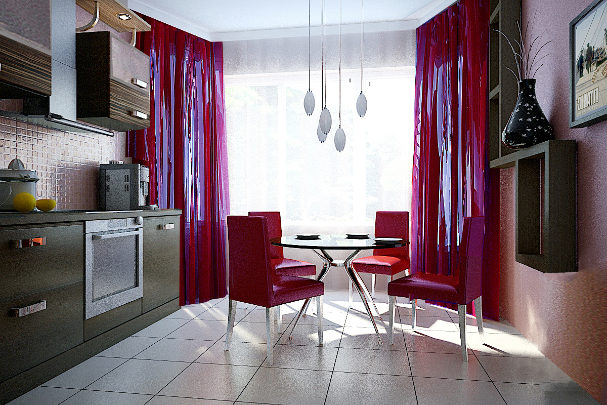 Красные стулья в интерьере кухни гостиной фото